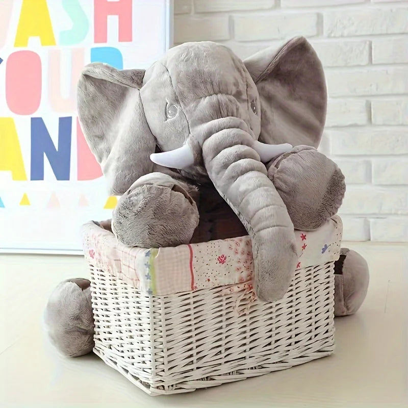 Soft Elephant Jungle Plush Toy in basket