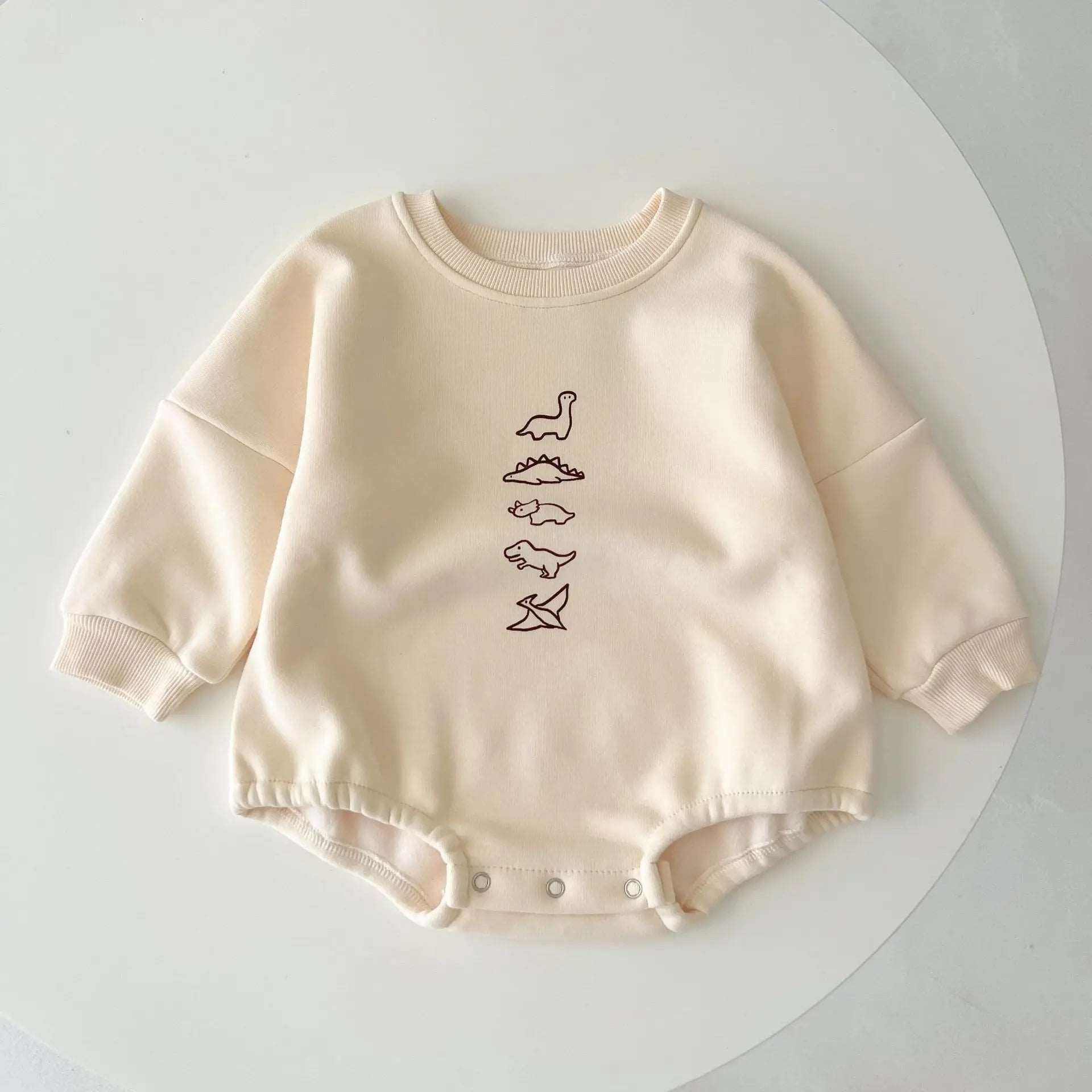 beige Dinosaur 100% Cotton Sweatshirt Romper