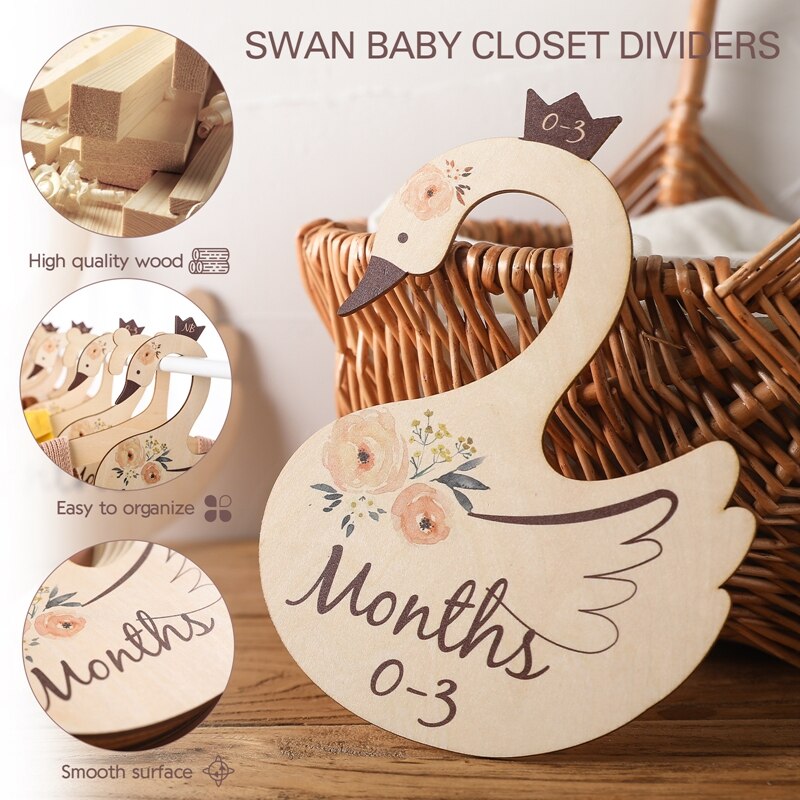 Wooden Swan 0-24 Months Wardrobe Dividers 7Pcs Set - Baby Gift Set from Dear Cece - Just £12.99! Shop now at Dear Cece