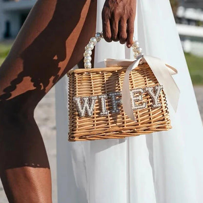 Bride Wifey Boho Wicker Beach Bag - Bags from Dear Cece - Just £34.99! Shop now at Dear Cece