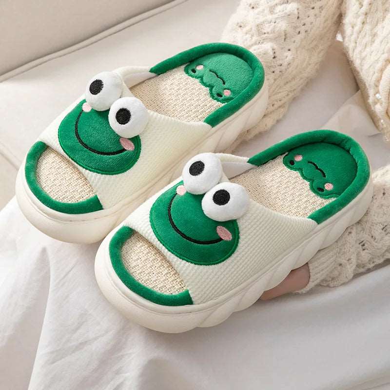 Cute Cartoon Frog Linen Slippers - gifts for frog lovers