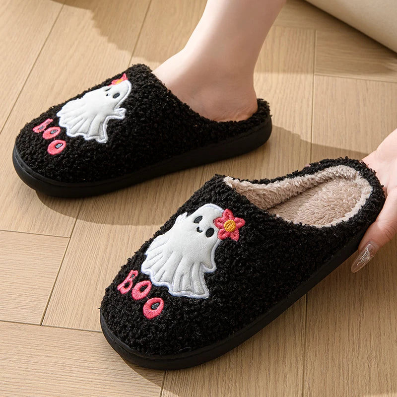 Halloween Cute Ghost Cotton Slippers side by side