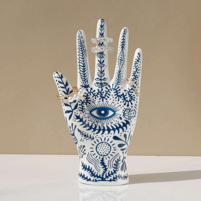 Hamsa Evil Eye Ceramic Hand Ring Holder