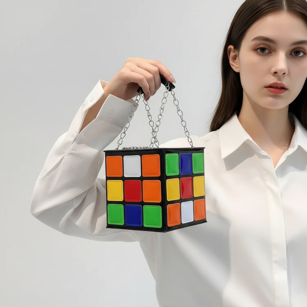Rubik’s Cube Mini Handbag Statement Geometric Clutch Bag