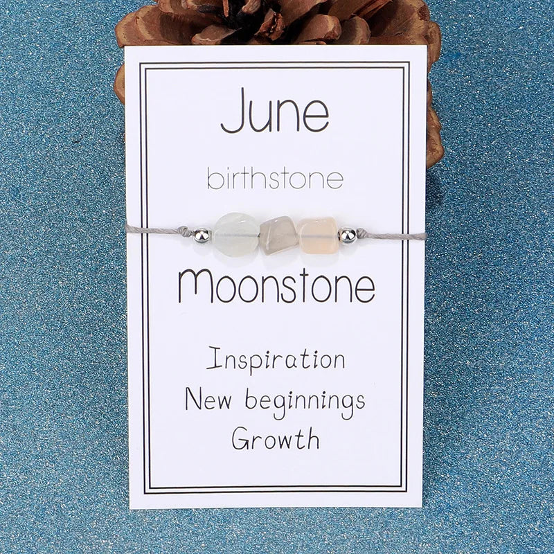 June Natural Stone Birthstone Wish Bracelet