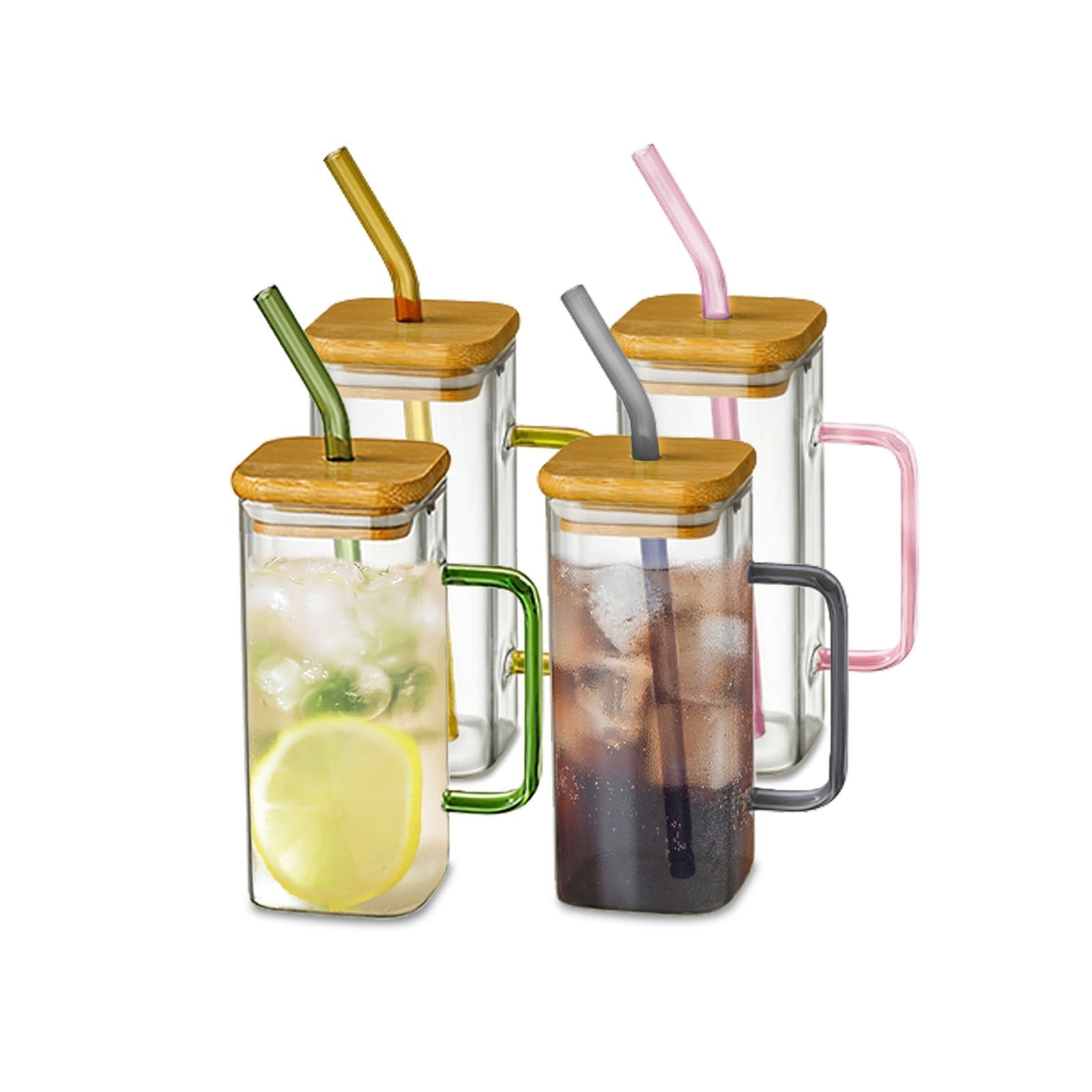Square Glass Mug With Lid and Straw - 400ml - mugs from Dear Cece - Just £9.99! Shop now at Dear Cece