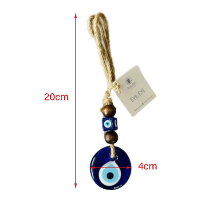 Evil eye pendant with measurement details on a white background
