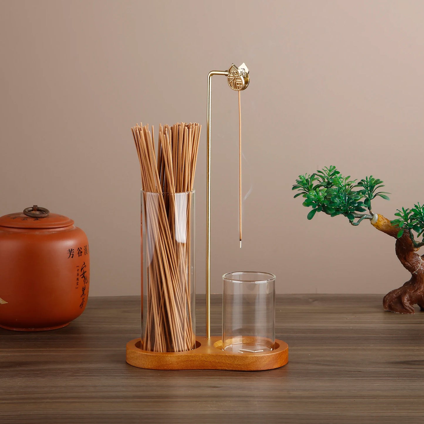 Glass Incense Holder with Metal Clip Anti Ash Incense Burner dark base