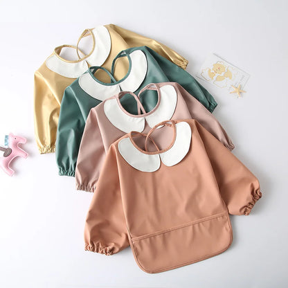 flat lat Peter Pan Collar Long Sleeve Baby Bib