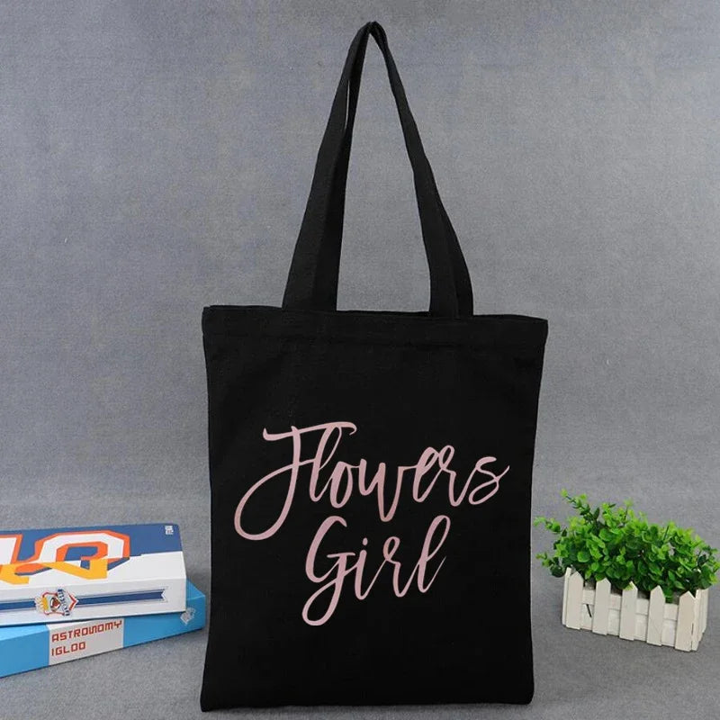 Team Bride Personalisedblack flowers girl tote bag - wedding party gift