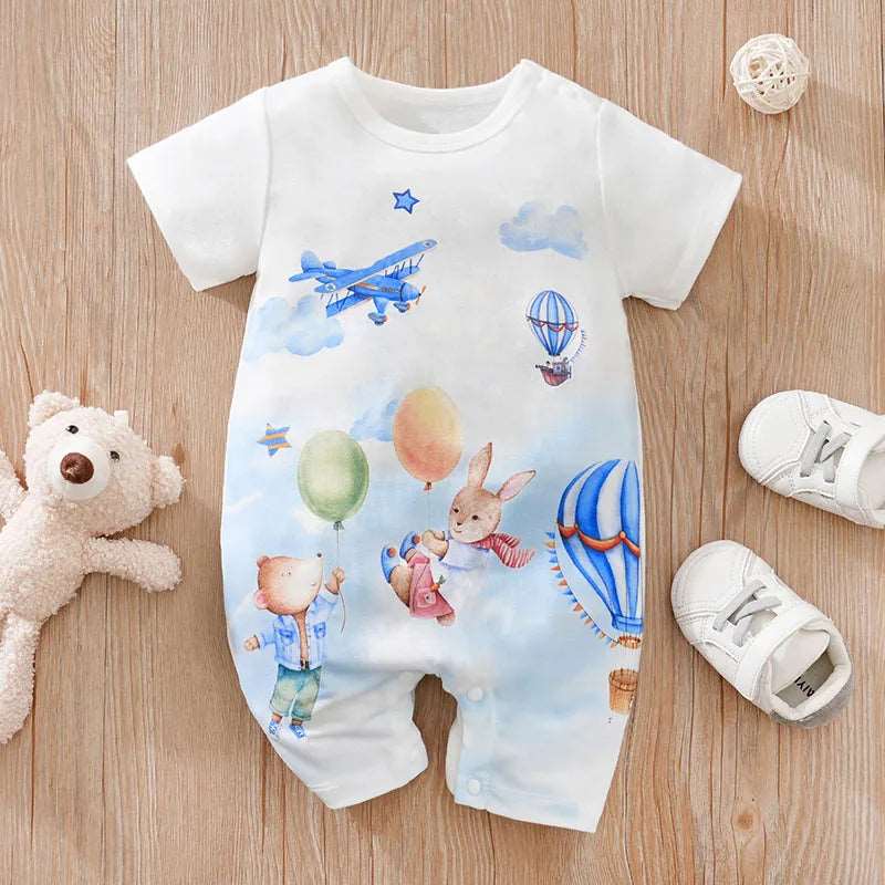 blue bunny hot air balloon romper