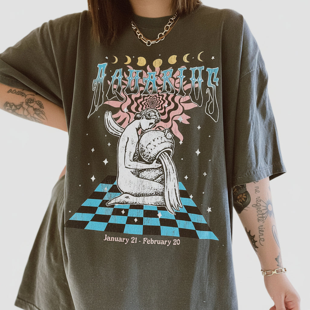 woman wearing aquarius tshirt