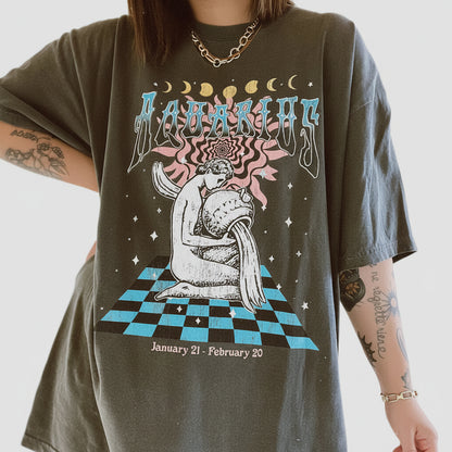 woman wearing aquarius tshirt