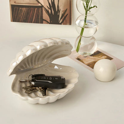 White Ceramic Oyster Shell Pearl Night Light