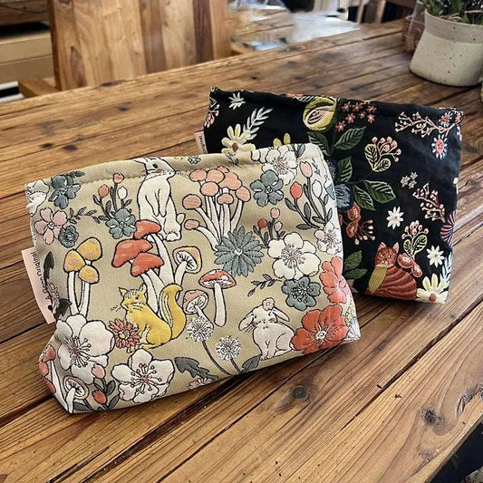 Embroidered Jacquard Clutch Makeup Cosmetic Bag