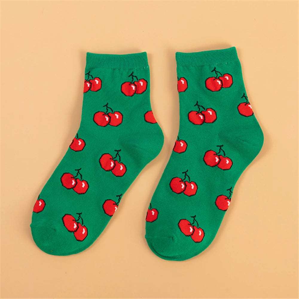 Happy Fruit Womens Socks Green Cherry