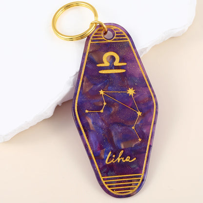 Zodiac Star Sign Retro Motel Keychain