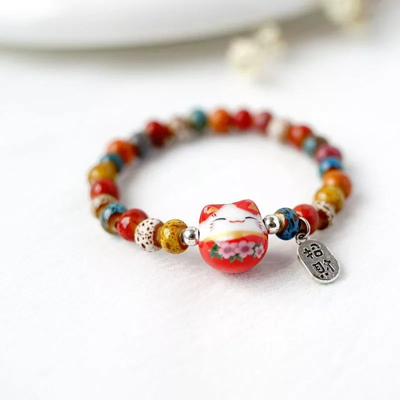 Chinese New Year Lucky Cat Beaded Bracelet