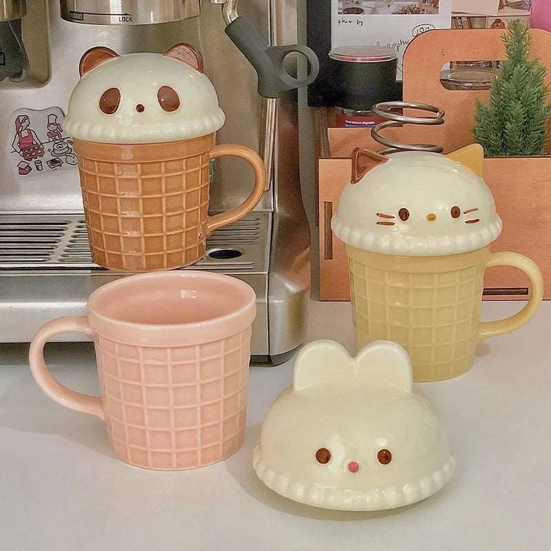 Cute Animal Waffle Mug with Lid - Cat Bunny Bear - Mugs from Dear Cece - Just £19.99! Shop now at Dear Cece