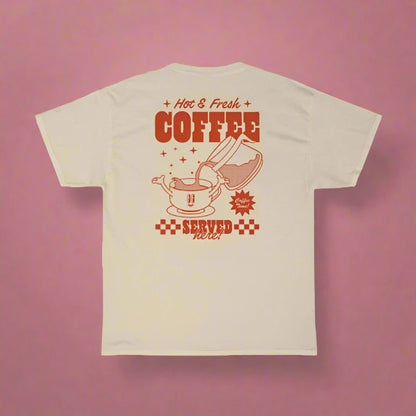 Back Print Retro Coffee T Shirt - T Shirts Beige