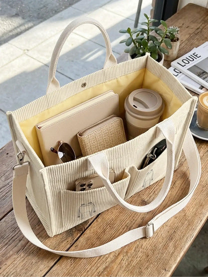 Frog Print Corduroy Tote Bag
