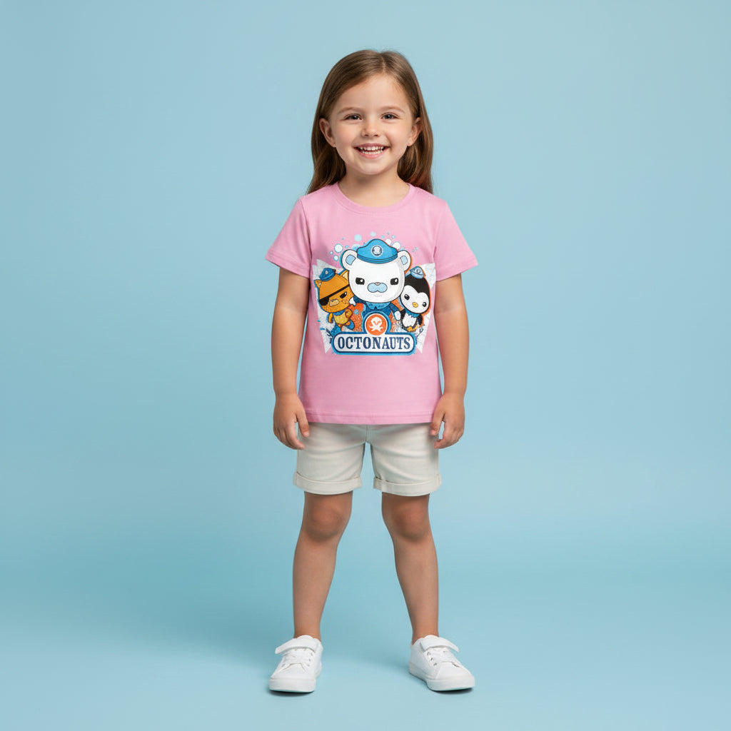 little girl wearing pink octonauts tshirt