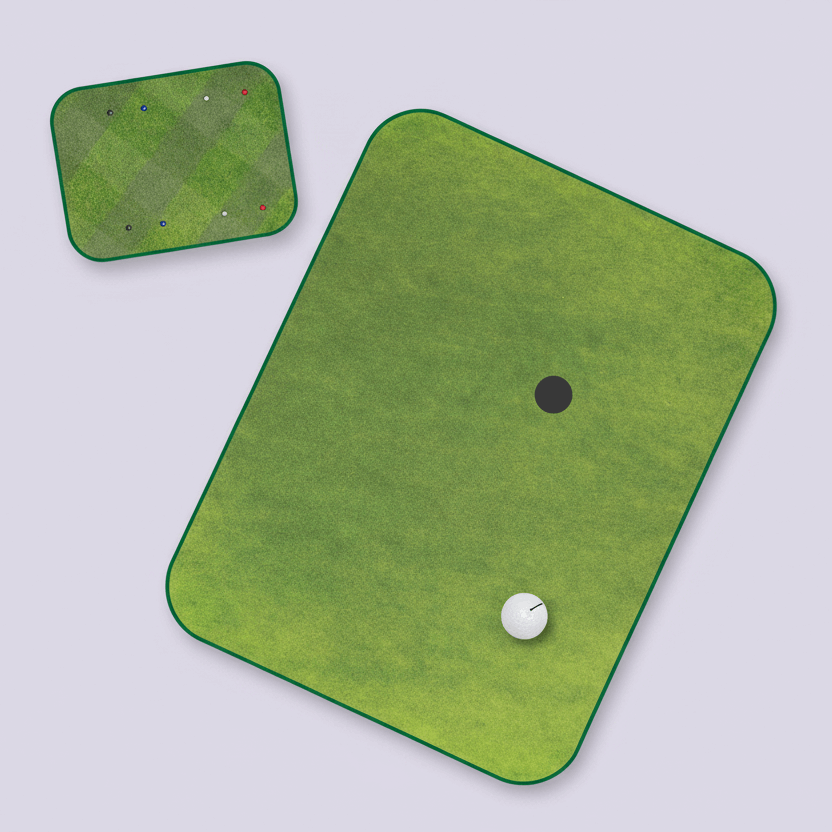 Green textured fingagolf mat with a black dot on a white background