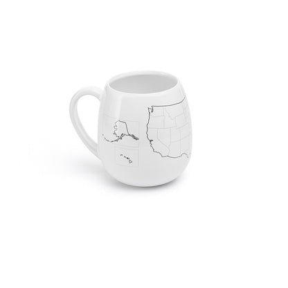 White mug with a map design on a white background