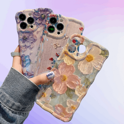 3D Flower Oil Painting Soft Silicone iPhone Case 3 varients