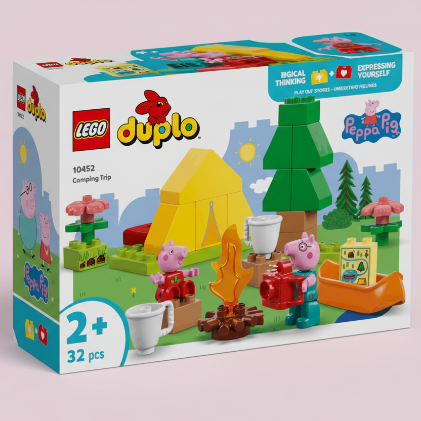 LEGO Duplo Peppa Pig Camping Trip set packaging on a white background