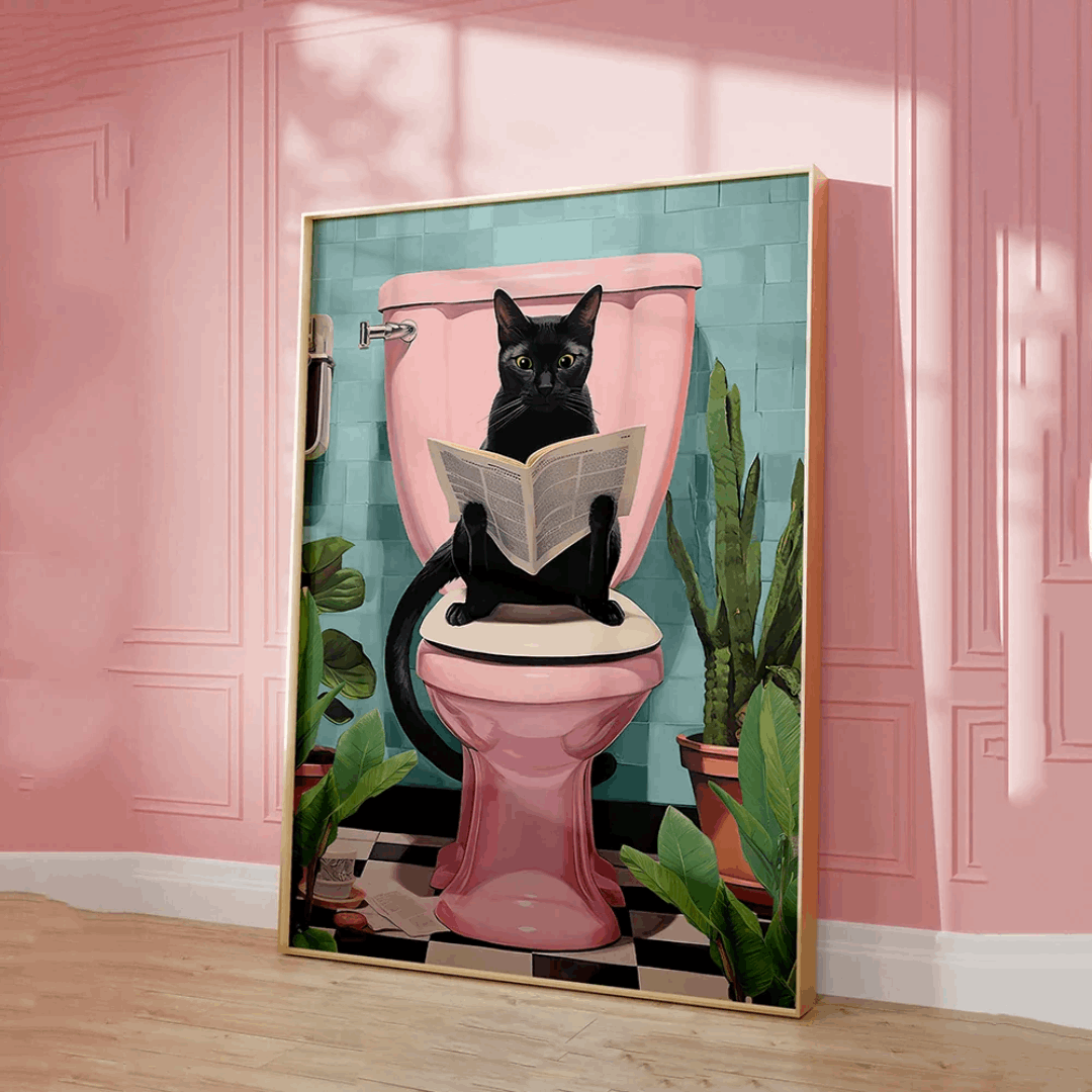 Black cat toilet print