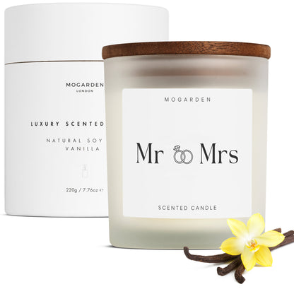 Mogarden Mr and Mrs Gift Candle - Luxury Scented Vanilla Candle Natural Soy 220g