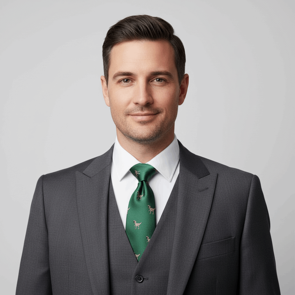 green tie with t-rex dinosaur print design
