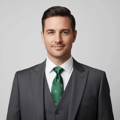 green tie with t-rex dinosaur print design