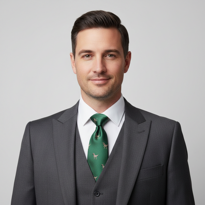 green tie with t-rex dinosaur print design