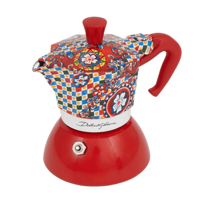 Colorful coffee maker with a red base on a transparent background