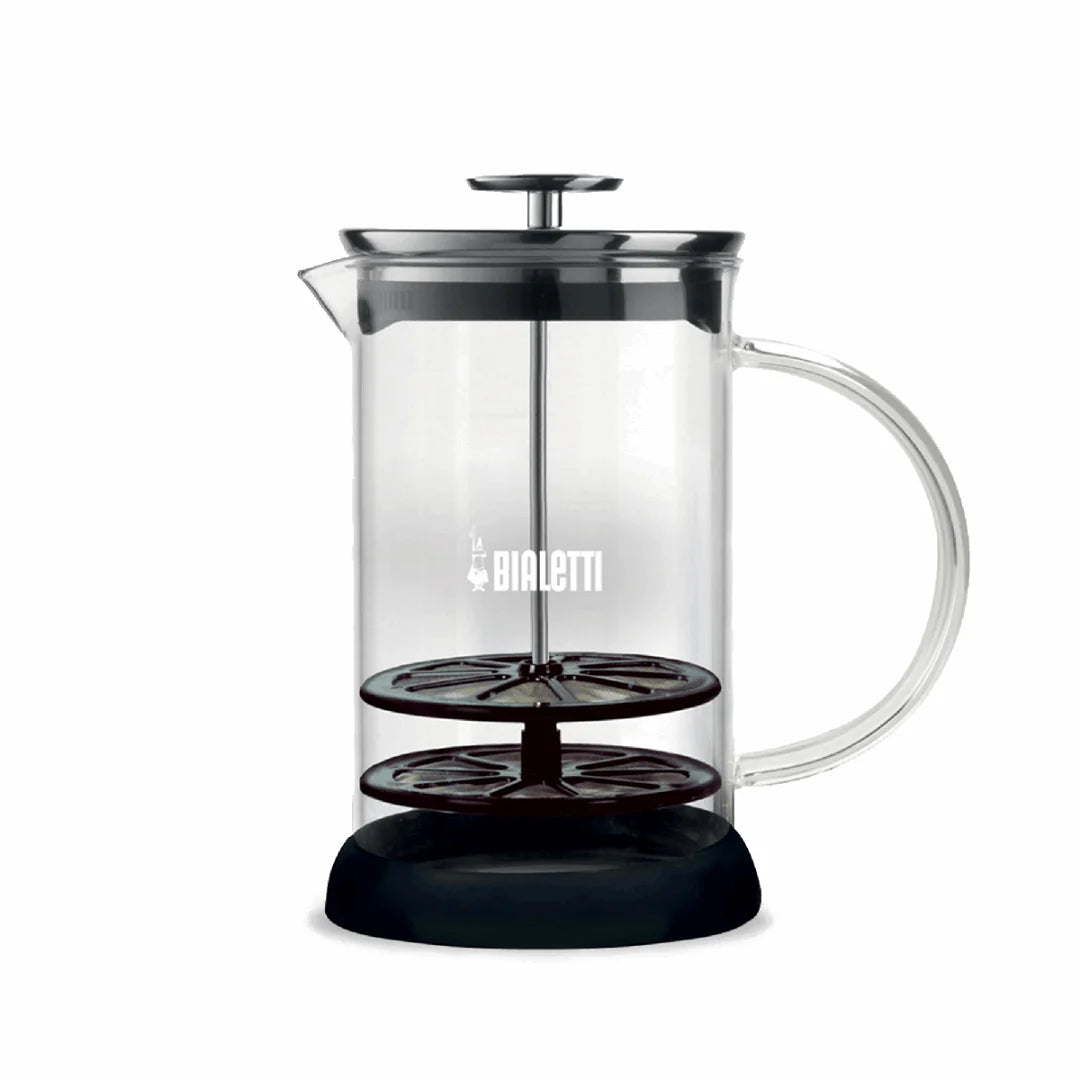 Bialetti glass coffee press on a white background