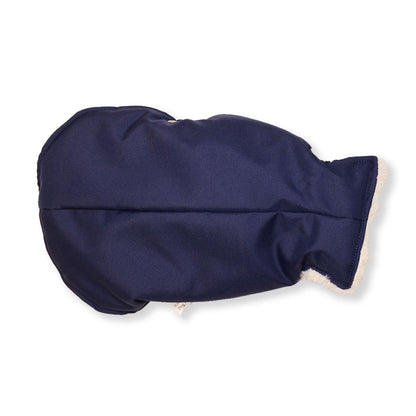 Navy blue dog coat on a white background