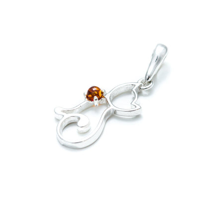 silver cat necklace charm on a white background
