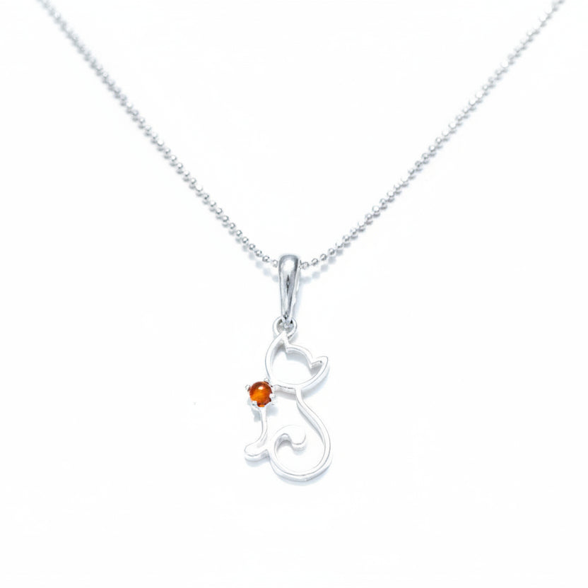 cat silver necklace on a white background