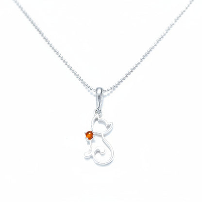 cat silver necklace on a white background