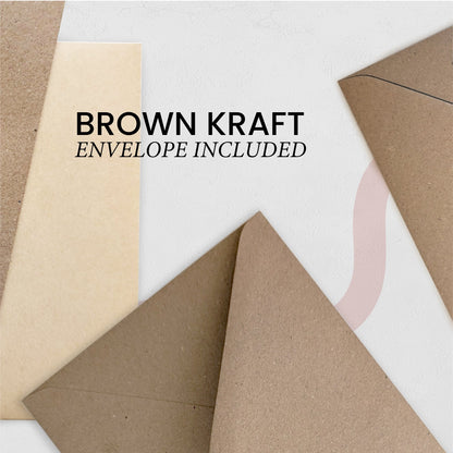 Brown kraft paper envelope on a white background with text overlay.