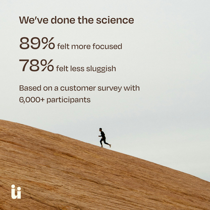 Person running on a wooden surface with text about customer survey results.
