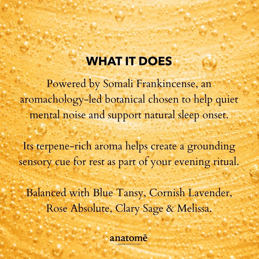 Product description with text on a yellow background, featuring the brand 'anatome'.