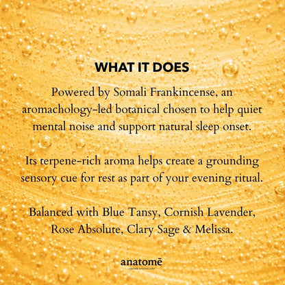 Product description with text on a yellow background, featuring the brand 'anatome'.