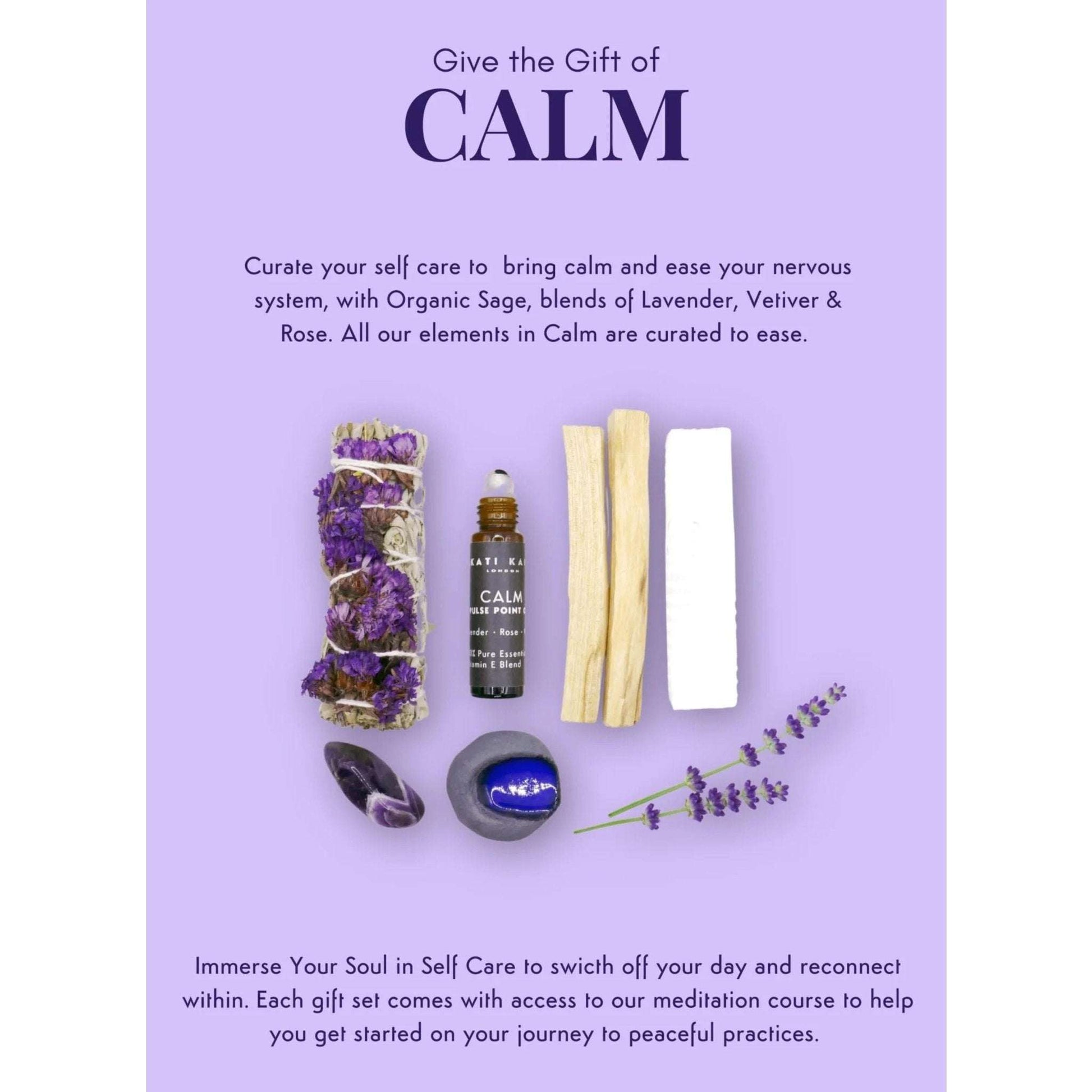 Promotional image for a self-care product set with text on a purple background
