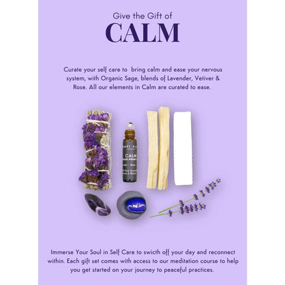 Promotional image for a self-care product set with text on a purple background