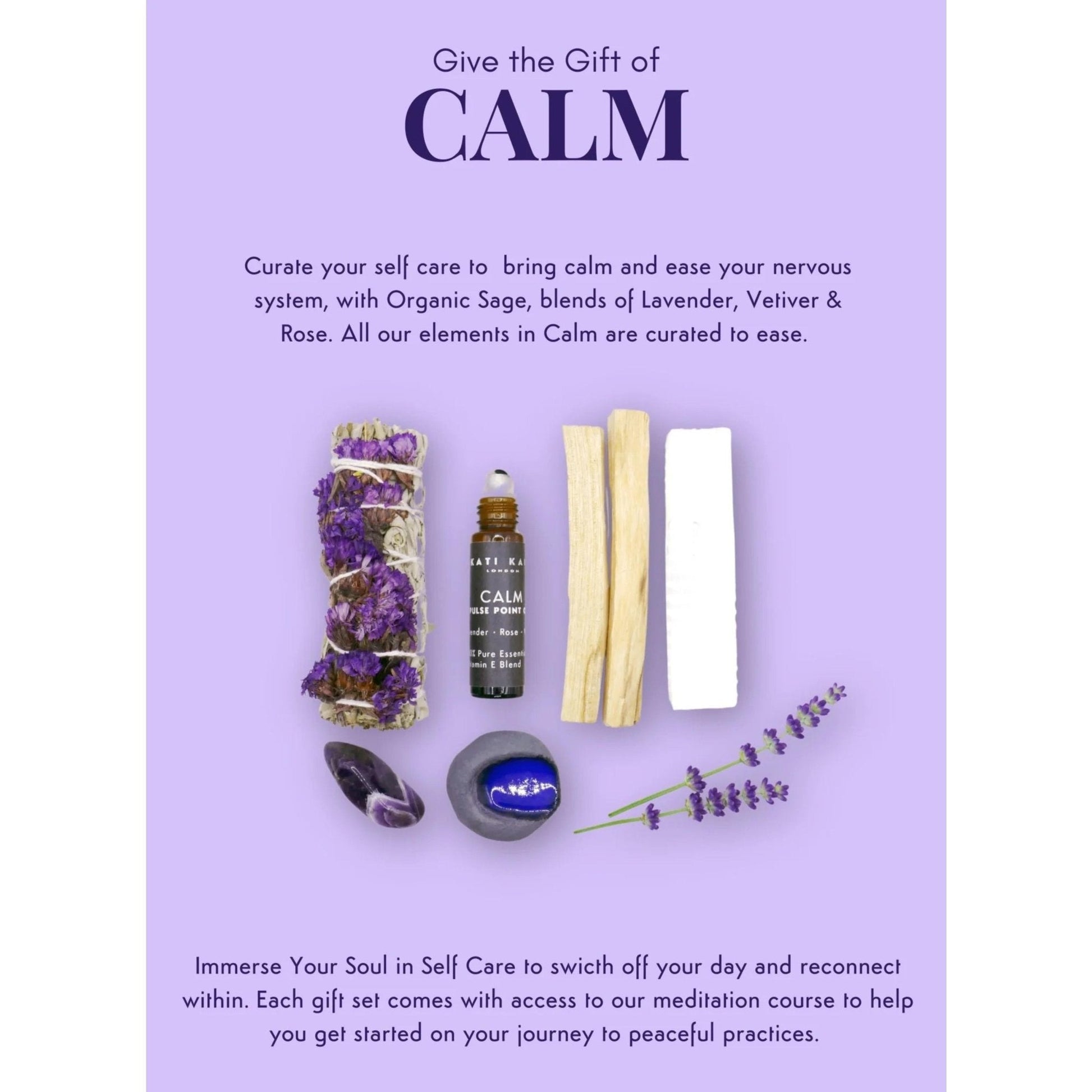 Promotional image for a self-care product set with text on a purple background