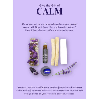 Promotional image for a self-care product set with text on a purple background