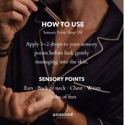 Anatomé Sensory Point Sleep Oil being applied with instructions on how to use it.
